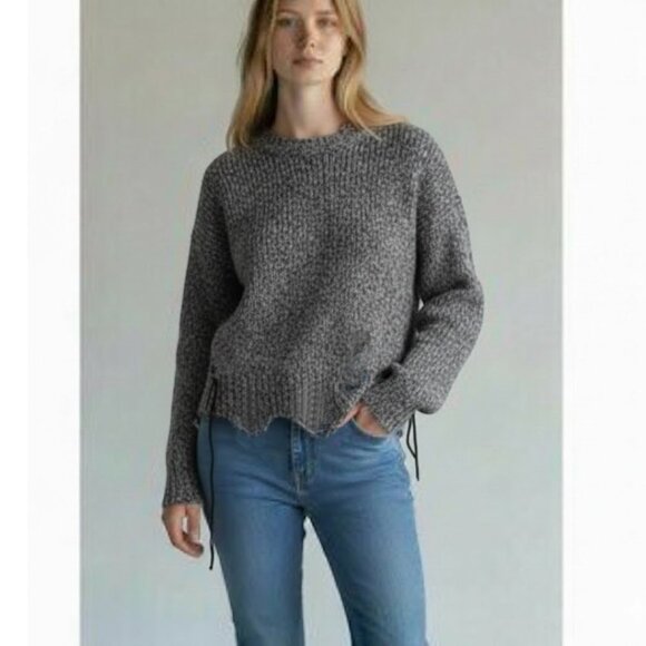 Helmut Lang Cotton Cashmere Wool Distressed Look Gray Knit Sweater Women's XS - Picture 3 of 10